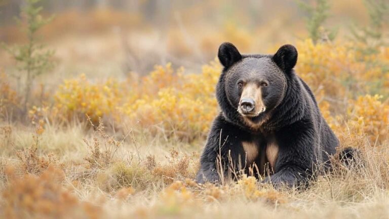 Black bear in natural New Brunswick wilderness habitat during fall hunting season