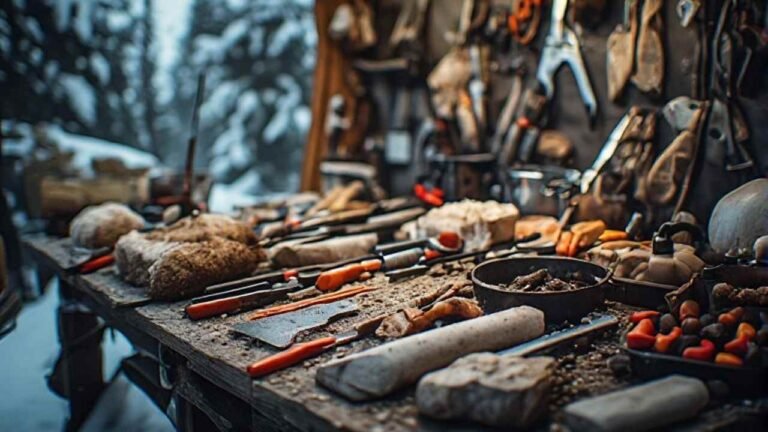 Clean wild game processing setup for Candian winter hunting camp