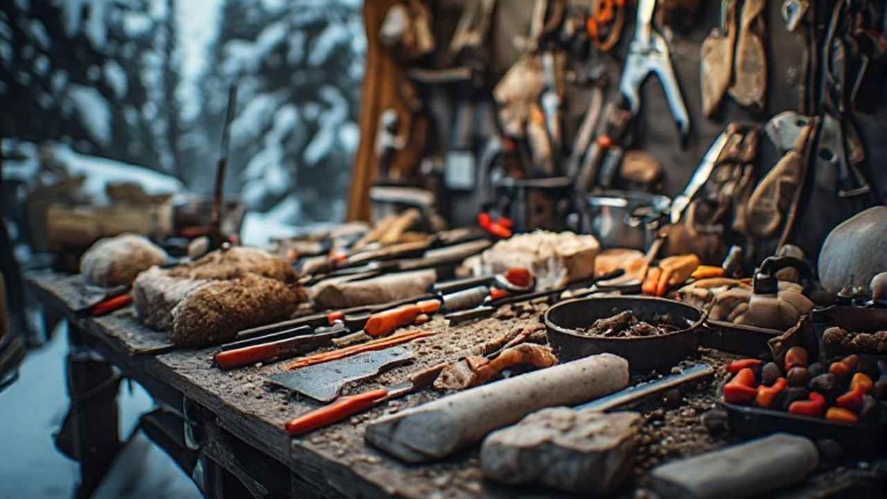 Clean wild game processing setup for Candian winter hunting camp