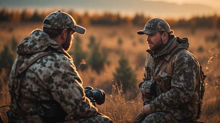 Hunter asking a farmer for permission to hunt private land in Alberta at sunrise