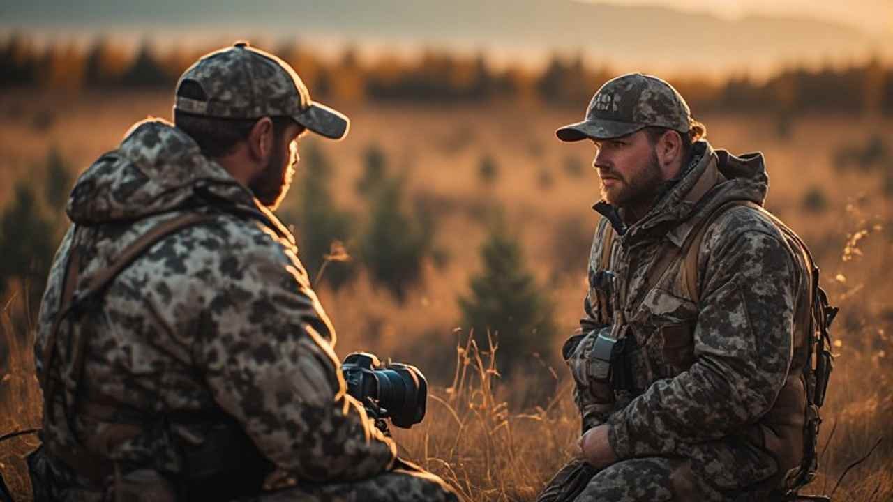 Hunter asking a farmer for permission to hunt private land in Alberta at sunrise