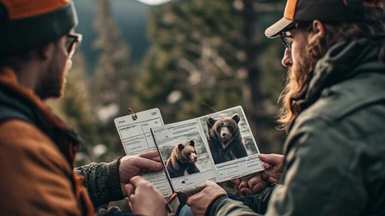 Hunters checking black bear tags and licenses before a spring hunt in British Columbia