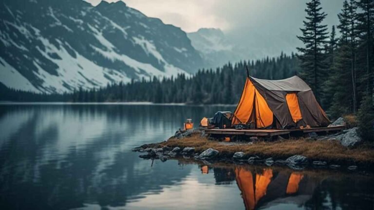 Fly-in moose hunting camp in northern Canada beside a remote lake