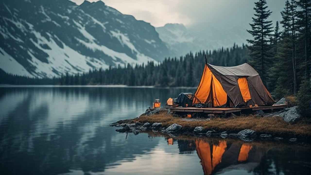 Fly-in moose hunting camp in northern Canada beside a remote lake