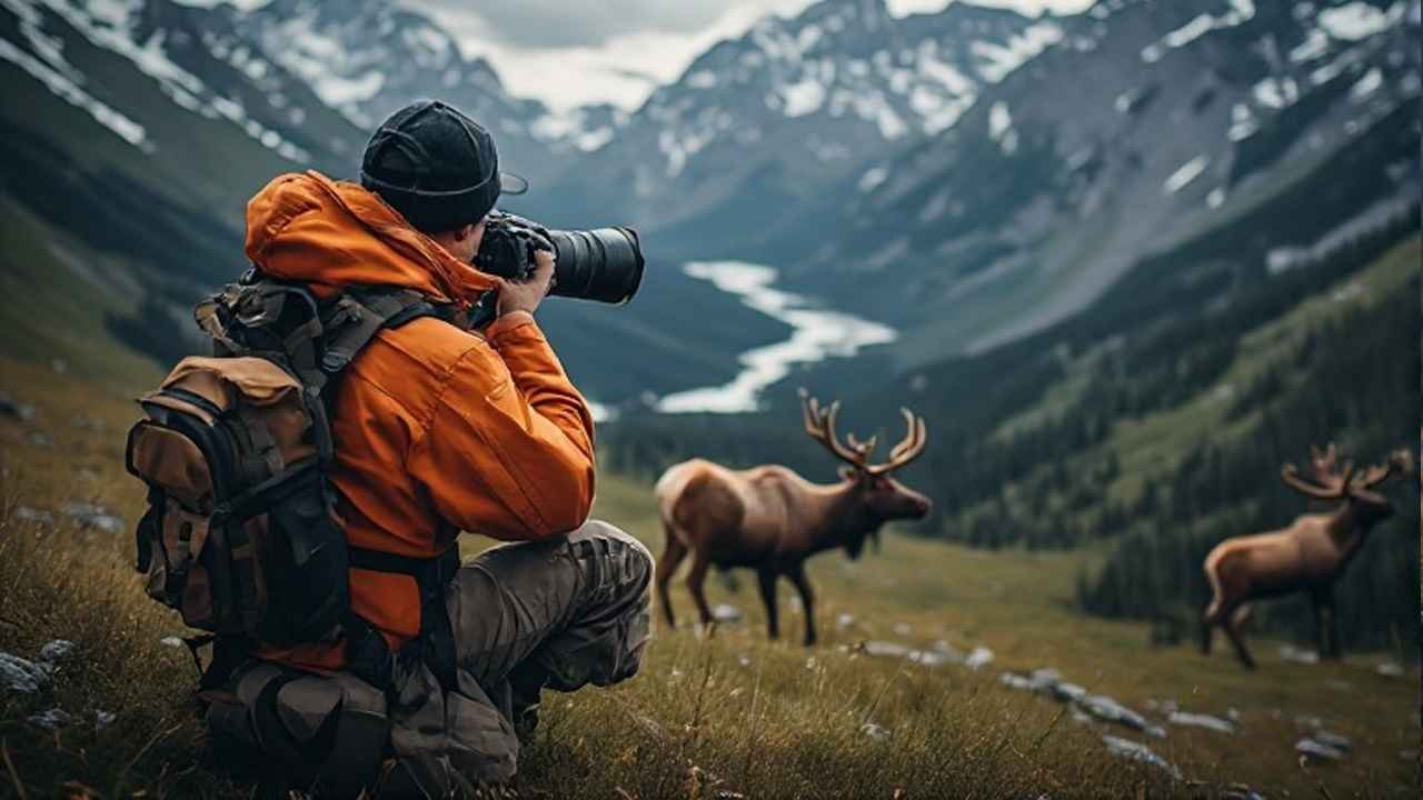 Hunter glassing alpine basin for moose in Yukon Territory