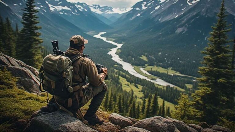 Mountain hunter overlooking a British Columbia alpine valley