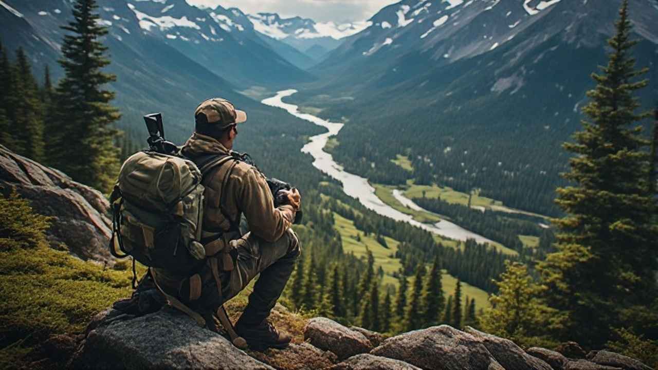 Mountain hunter overlooking a British Columbia alpine valley
