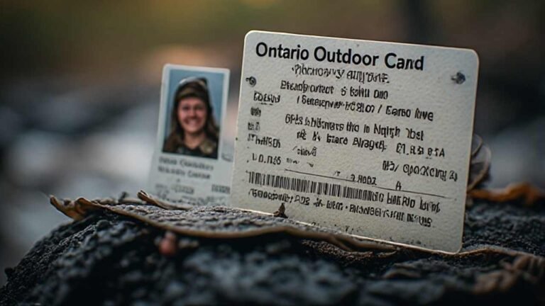 Ontario Outdoors Card plastic identification card with hunting and fishing license details printed on the back