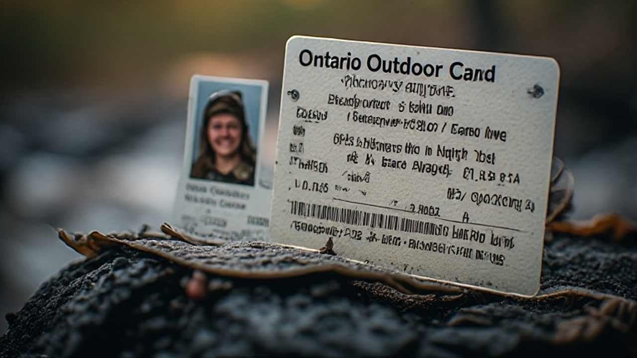Ontario Outdoors Card plastic identification card with hunting and fishing license details printed on the back